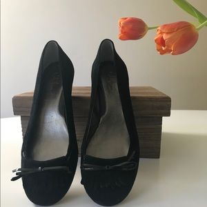 Cole Haan Women’s Black Suede Low Wedge Flats